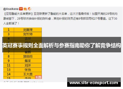 英冠赛事规则全面解析与参赛指南助你了解竞争结构
